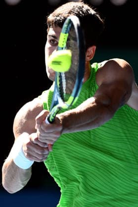 TENNIS AUSTRALIAN OPEN, Carlos Alcaraz of Spain in action during the men™s semifinal against Alexander Zverev of Germany on day 13 of the 2026 Australian Open tennis tournament at Melbourne Park in Melbourne, Friday, January 30, 2026. ( NO ARCHIVING MELBOURNE VICTORIA AUSTRALIA  Copyright: xJOELxCARRETTx 20260130157683334926