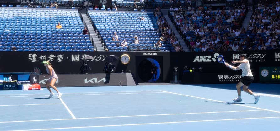 (260130) -- MELBOURNE, Jan. 30, 2026 -- Olivia Gadecki (L) John Peers compete during the mixed doubles final match between Olivia Gadecki John Peers of Australia and Kristina Mladenovic Manuel Guinard of France at the Australian Open tennis tournament in Melbourne, Australia, Jan. 30, 2026. (Photo by Xinhua) (SP)AUSTRALIA-MELBOURNE-TENNIS-AUSTRALIAN OPEN-MIXED DOUBLES-FINAL HuxJingchen 