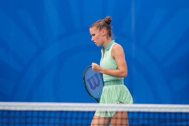 (260130) -- MANILA, Jan. 30, 2026 -- Tatiana Prozorova of Russia reacts during the women s singles semifinal match between Donna Vekic of Croatia and Tatiana Prozorova of Russia at the WTA, Tennis Damen Philippine Women s Open in Manila, the Philippines, Jan. 30, 2026. ) (SP)PHILIPPINES-MANILA-TENNIS-WTA PHILIPPINE WOMEN S OPEN-SINGLES ROUELLExUMALI 