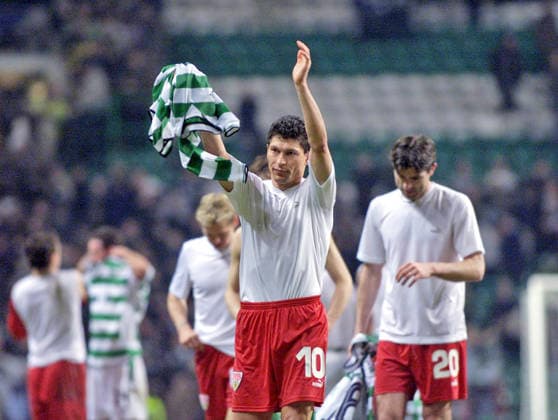 20.02.03 Celtic Glasgow - VfB Stuttgart Schottland, Glasgow, 20.02.2003, Fussball, UEFA Pokal, Saison 2002 2003, Celtic Glasgow - VfB Stuttgart (3:1): Krassimir Balakov (VfB Stuttgart).