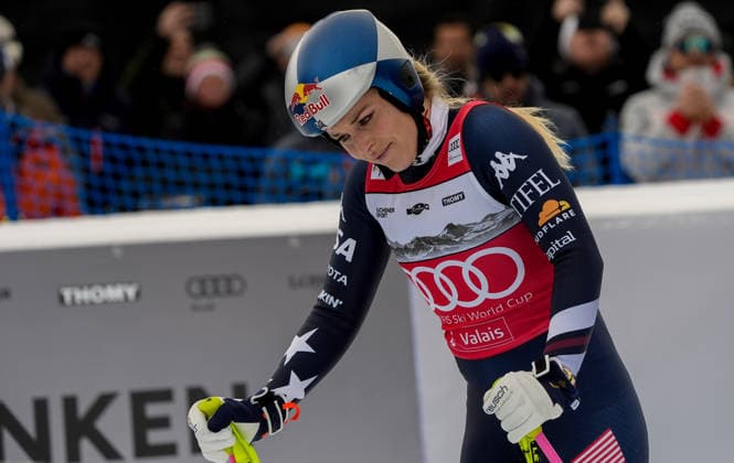 Foto IPP Pentaphoto Crans Montana 30 01 2026 Coppa del Mondo di Sci Alpino 2025 2026 Discesa libera femminile nella foto Lindsey Vonn con una espressione triste e dolorante dopo essere caduta italy ITALY  Copyright: xR4924_italyphotopressx