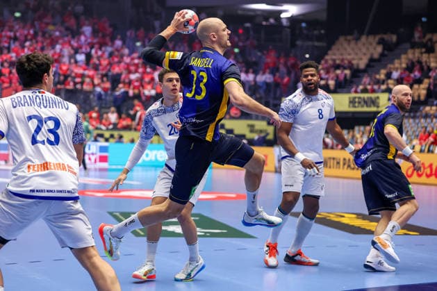30.01.2026, Handball, Men s EHF EURO 2026, Portugal - Schweden, Jyske Bank Boxen in Herning, Dänemark, Spiel um Platz 5: Lukas Sandell (Sweden 33) Dänemark