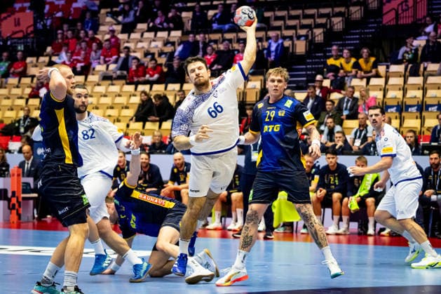 HERNING, DENMARK - JANUARY 30: Joao Gomes (Portugal, 66) in attack during the EHF EURO 2026 Placement match 5 6 between Portugal vs Sweden at Jyske Bank Boxen Arena on January 30, 2026 in Herning, Denmark. Midtjylland Denmark Copyright: xMarioxM.xKobergx