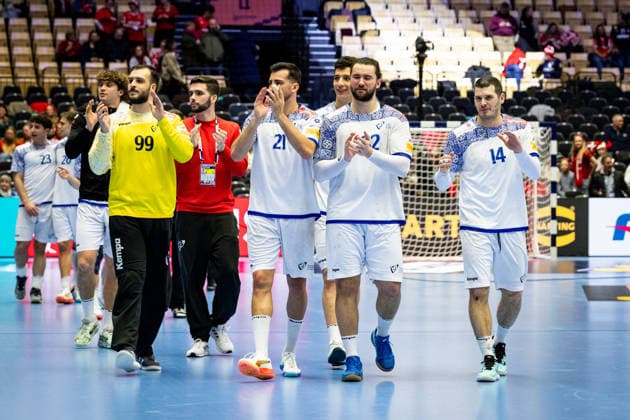 HERNING, DENMARK - JANUARY 30: celebration after victory team Portugal during the EHF EURO 2026 Placement match 5 6 between Portugal vs Sweden at Jyske Bank Boxen Arena on January 30, 2026 in Herning, Denmark. Midtjylland Denmark Copyright: xMarioxM.xKobergx