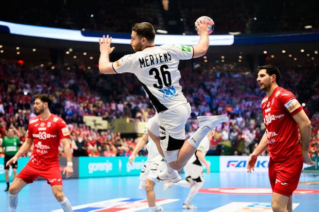 Herning: Handball EM 2026 - Halbfinale - Deutschland - Kroatien Lukas Mertens (Deutschland) Herning Jyske Bank Boxen Daenemark