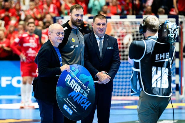 Herning: Handball EM 2026 - Halbfinale - Deutschland - Kroatien Torhueter Andreas Wolff (Deutschland) Player of the Match Herning Jyske Bank Boxen Daenemark