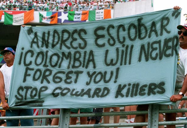 Nigeria V Italy, FIFA World Cup, WM, Weltmeisterschaft, Fussball Finals Round Of 16 Andres Escobar Banner of World Cup 1994 moody during the FIFA World Cup Finals Round Of 16 match between Nigeria and Italy at Foxboro Stadium In Foxborough on July 5, 1994 in Massachusetts, United States. Massachusetts Foxboro Stadium In Foxborough United States United States Copyright: xAllstarxPicturexLibraryxLtdx
