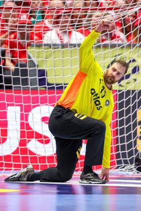30.01.2026, Handball, Men s EHF EURO 2026, Deutschland - Kroatien, Jyske Bank Boxen in Herning, Dänemark, Semi Finals: Andreas Wolff (Germany 33) jubelnd Dänemark