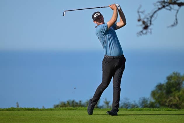 January 30, 2026: Seamus Power tees off on the 11th hole during the second round of the Farmers Insurance Open on Torrey Pines North Course in San Diego, California. CSM San Diego USA - ZUMAc04_ 20260130_zma_c04_006 Copyright: xJustinxFinex