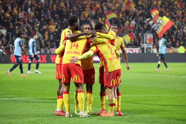 FOOTBALL : RC Lens vs Le Havre - Ligue 1 J20 - 30 01 2026 Joie des joueurs de Lens apres le but de Ruben AGUILAR (RC Lens) lors du match RC Lens vs Le Havre, Ligue 1 J20, stade Bollaert-Delelis, le 30 janvier 2026 - photo Laurent Sanson PsnewZ  Copyright: xLaurentxSANSONx xPsnewZx