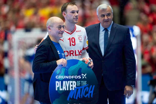 EHF Euro 2026: Denmark - Iceland Denmark s Mathias Gidsel is named player of the match after the EHF Euro 2026 semifinal game between Denmark and Iceland at Jyske Bank Boxen in Herning, Friday, January 30, 2026. (Photo: Bo Amstrup Ritzau Scanpix) , Herning Denmark Mors Copyright: BoxAmrstrupx xRitzauxScanpix BoxAmstrupx spdk20260130-222711-L
