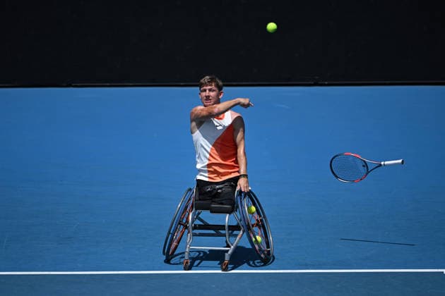 TENNIS AUSTRALIAN OPEN, Niels Vink of the Netherlands in action during the quad wheelchair final against Sam Schroder of the Netherlands on day 14 of the 2026 Australian Open tennis tournament at Melbourne Park in Melbourne, Saturday, January 31, 2026. ( NO ARCHIVING MELBOURNE VICTORIA AUSTRALIA  Copyright: xJAMESxROSSx 20260131138684307036