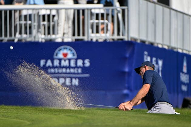 LA JOLLA, CA - JANUARY 30: Justin Rose (GBR) hits from the trap on 15 (SC) during the second round of the Farmers Insurance Open on January 30, 2026, at Torrey Pines Golf Course, La Jolla, California. (Photo by Ken Murray Icon Sportswire) GOLF: JAN 30 PGA, Golf Herren Farmers Insurance Open EDITORIAL USE ONLY Icon2601300452