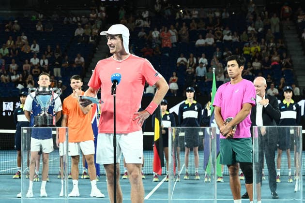 TENNIS AUSTRALIAN OPEN, Marc Polmans of Australia speaks after loosing the men™s doubles final against Christian Harrison of the USA and Neal Skupski of Great Britian on day 14 of the 2026 Australian Open tennis tournament at Melbourne Park in Melbourne, Saturday, January 31, 2026. ( NO ARCHIVING MELBOURNE VICTORIA AUSTRALIA  Copyright: xJOELxCARRETTx 20260131116704565997