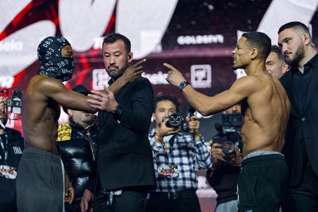 Boxers Keyshawn Davis L and Jamaine Ortiz argue at the weigh-in ceremony in New York, USA, January 2026. Keyshawn Davis and Jamaine Ortiz face off in New York ACHTUNG: NUR REDAKTIONELLE NUTZUNG  Copyright: xAngelxColmenaresx AME9955 20260130-55019234684_1 Keyshawn Davis and Jamaine Ortiz face off in New York !ACHTUNG: NUR REDAKTIONELLE NUTZUNG!  Copyright: xIMAGO AngelxColmenaresx imago images 0846518442 20260130-55019234684_1