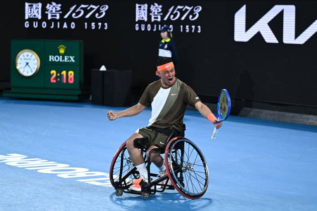 TENNIS AUSTRALIAN OPEN, Tokito Oda of Japan celebrates winning the men™s wheelchair singles final against Martin de la Puente of Spain on day 14 of the 2026 Australian Open tennis tournament at Melbourne Park in Melbourne, Saturday, January 31, 2026. ( NO ARCHIVING MELBOURNE VICTORIA AUSTRALIA  Copyright: xJAMESxROSSx 20260131126186124319