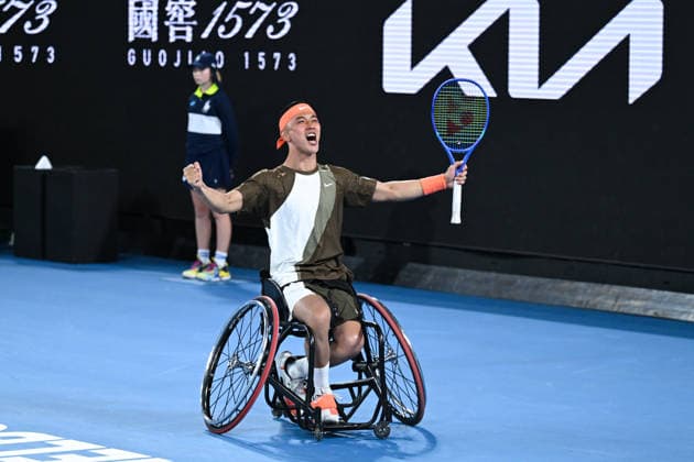 TENNIS AUSTRALIAN OPEN, Tokito Oda of Japan celebrates winning the men™s wheelchair singles final against Martin de la Puente of Spain on day 14 of the 2026 Australian Open tennis tournament at Melbourne Park in Melbourne, Saturday, January 31, 2026. ( NO ARCHIVING MELBOURNE VICTORIA AUSTRALIA  Copyright: xJAMESxROSSx 20260131149371022329