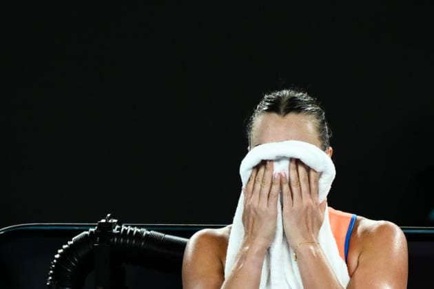 TENNIS AUSTRALIAN OPEN, Aryna Sabalenka of Belarus reacts during the women™s singles final against Elena Rybakina of Kazakhstan on day 14 of the 2026 Australian Open tennis tournament at Melbourne Park in Melbourne, Saturday, January 31, 2026. ( NO ARCHIVING MELBOURNE VICTORIA AUSTRALIA  Copyright: xJOELxCARRETTx 20260131122243761890