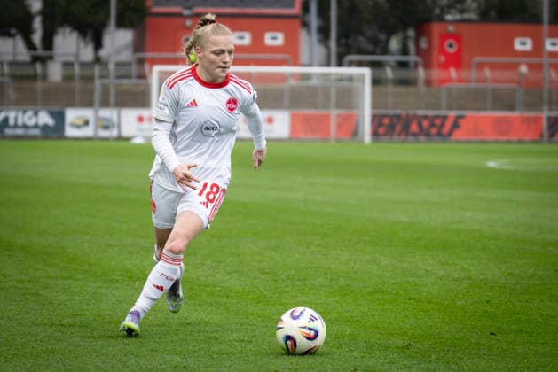 Frauen Fußball-Bundesliga; Bayer 04 Leverkusen - 1. FC Nürnberg, 31.01.2026 Franziska Mai (1. FC Nürnberg, 18); Bayer 04 Leverkusen - 1. FC Nürnberg an Spieltag 16 der Google Pixel Frauen-Bundesliga am 31.01.2026 im Ulrich-Haberland-Stadion in Leverkusen (Nordrhein-Westfalen). DFL REGULATIONS PROHIBIT ANY USE OF PHOTOGRAPHS AS IMAGE SEQUENCES AND OR QUASI-VIDEO. Copyright: xBEAUTIFULxSPORTS AxelxKohringx