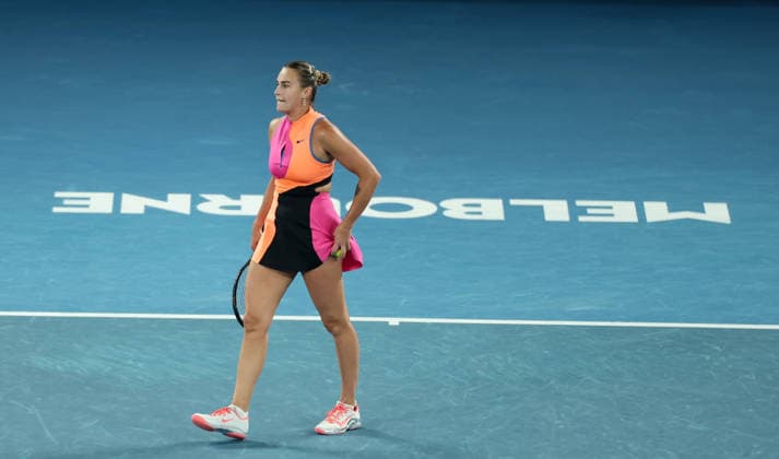 (260131) -- MELBOURNE, Jan. 31, 2026 -- Aryna Sabalenka is seen during the women s singles final between Elena Rybakina of Kazakhstan and Aryna Sabalenka of Belarus at the Australian Open tennis tournament in Melbourne, Australia, Jan. 31, 2026. ) (SP)AUSTRALIA-MELBOURNE-TENNIS-AUSTRALIAN OPEN-WOMEN S SINGLES-FINAL MaxPing 