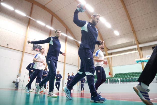 Croatia training: Men s EHF EURO Diano Neris Cesko and Luka Cindric of Croatia during training session at Sportscenter on January 31, 2026. in Herning, Denmark.  SanjinxStrukic PIXSELL