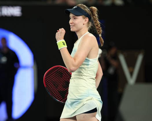 Elena Rybakina (KAZ), Ladies Singles, Endspiel, Final, Australian Open 2026 Melbourne Park, Melbourne, Victoria, Australia.., Elena Rybakina (KAZ) jubelt nach ihrem Sieg Copyright: xJuergenxHasenkopfx