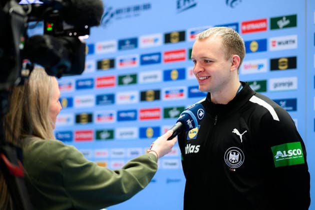 Herning: Handball EM 2026 - Media Day - Deutschland Justus Fischer (Deutschland) Herning Jyske Bank Boxen Daenemark