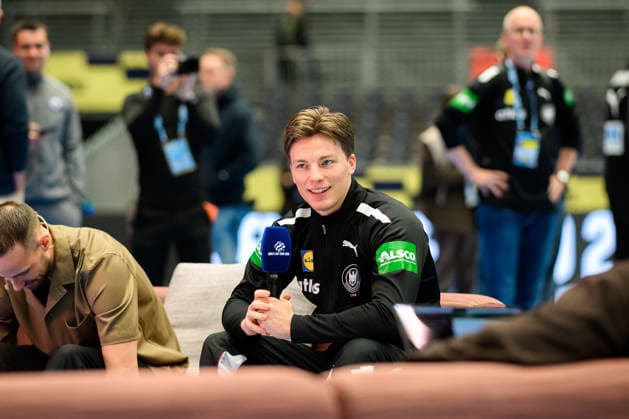 Herning: Handball EM 2026 - Media Day - Deutschland Nils Lichtlein (Deutschland) Herning Jyske Bank Boxen Daenemark