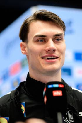 Herning: Handball EM 2026 - Media Day - Deutschland Miro Schluroff (Deutschland) Herning Jyske Bank Boxen Daenemark