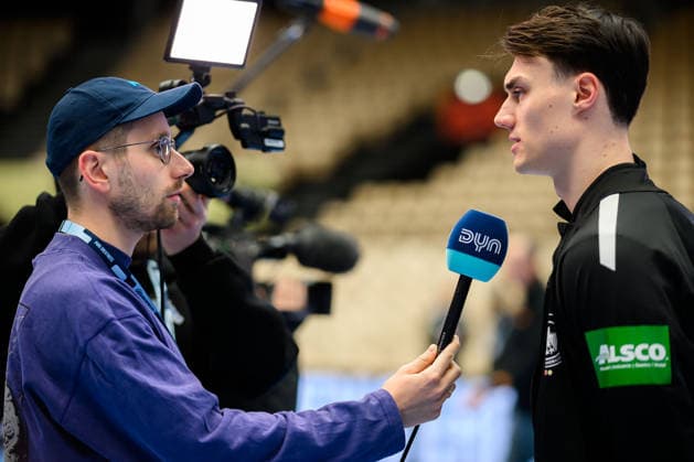 Herning: Handball EM 2026 - Media Day - Deutschland Miro Schluroff (Deutschland) im DYN Interview Herning Jyske Bank Boxen Daenemark