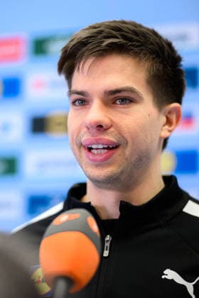 Herning: Handball EM 2026 - Media Day - Deutschland Renars Uscins (Deutschland) im ZDF Interview Herning Jyske Bank Boxen Daenemark