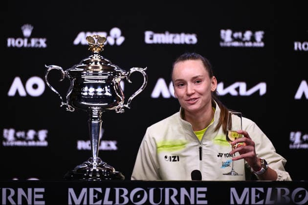 TENNIS AUSTRALIAN OPEN, Elena Rybakina of Kazakhstan speaks at a press conference, PK, Pressekonferenz after winning the women™s singles final against Aryna Sabalenka of Belarus on day 14 of the 2026 Australian Open tennis tournament at Melbourne Park in Melbourne, Saturday, January 31, 2026. ( NO ARCHIVING MELBOURNE VICTORIA AUSTRALIA  Copyright: xJOELxCARRETTx 20260201126777100347