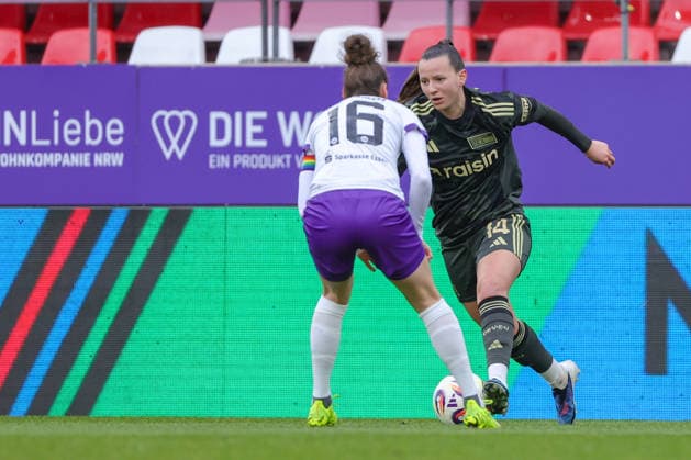 260131 SGS ESSEN VS FC UNION BERLIN Jacqueline Meissner (16) of SGS Essen and Hannah Eurlings (14) of Union Berlin pictured during a female soccer game between SGS Essen and FC Union Berlin on the 16 th matchday of the 2025-2026 season of the Google Pixel Frauen Bundesliga , on Saturday 31 January 2026 in Essen , Germany . PHOTO SPORTPIX Sevil Oktem Essen Stadion an der Hafenstraße Germany  Copyright: xSportpix.bex xSevilxOktemxSevilxOktemx