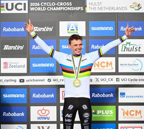 2026 UCI Cyclo-cross World Championships Picture by Simon Wilkinson SWpix.com - 30 01 2026 - Cycling - 2026 UCI Cyclo-cross World Championships - Hulst, Zeeland, Netherlands - Men™s Under 23 - Podium - Winner Aaron Dockx (Belgium) 2nd Aubin Sparfel (France) 3rd Keije Solen (Netherlands) Copyright: x xSWpix.comx(t axPhotographyxHubxLtd)xSimonxWilkinson SWpix.comx SWP-3176-0144