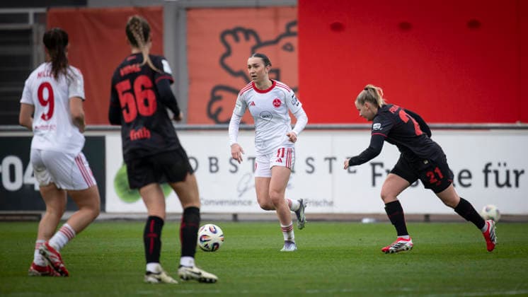 Frauen Fußball-Bundesliga; Bayer 04 Leverkusen - 1. FC Nürnberg, 31.01.2026 Lara Meroni (1. FC Nürnberg, 11); Bayer 04 Leverkusen - 1. FC Nürnberg an Spieltag 16 der Google Pixel Frauen-Bundesliga am 31.01.2026 im Ulrich-Haberland-Stadion in Leverkusen (Nordrhein-Westfalen). DFL REGULATIONS PROHIBIT ANY USE OF PHOTOGRAPHS AS IMAGE SEQUENCES AND OR QUASI-VIDEO. Copyright: xBEAUTIFULxSPORTS AxelxKohringx