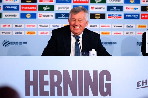 Herning: Handball EM 2026 - Media Day - Deutschland EHF Präsident Michael Wiederer Herning Jyske Bank Boxen Daenemark