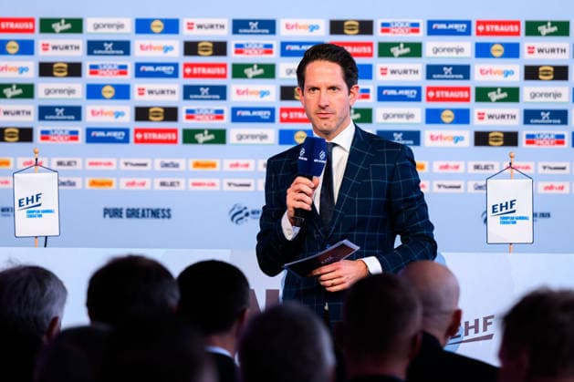 Herning: Handball EM 2026 - Media Day - Deutschland Thomas Schöneich, EHF Direktor Medien und Kommunikation Herning Jyske Bank Boxen Daenemark