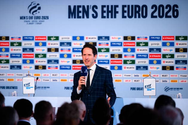 Herning: Handball EM 2026 - Media Day - Deutschland Thomas Schöneich, EHF Direktor Medien und Kommunikation Herning Jyske Bank Boxen Daenemark