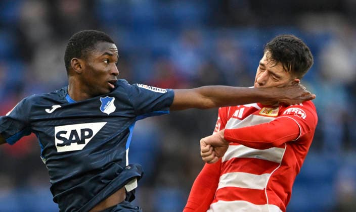 Kopfballduell Zweikampf Aktion Foul Janik Haberer 1. FC Union Berlin FCU (19) gegen Bazoumana Toure TSG 1899 Hoffenheim (29) TSG 1899 Hoffenheim vs 1. FC Union Berlin FCU 31.01.2026 DFL REGULATIONS PROHIBIT ANY USE OF PHOTOGRAPHS AS IMAGE SEQUENCES AND OR QUASI-VIDEO TSG 1899 Hoffenheim vs 1. FC Union Berlin FCU *** Header duel Duel Action Foul Janik Haberer 1 FC Union Berlin FCU 19 vs Bazoumana Toure TSG 1899 Hoffenheim 29 TSG 1899 Hoffenheim vs 1 FC Union Berlin FCU 31 01 2026 DFL REGULATIONS PROHIBIT ANY USE OF PHOTOGRAPHS AS IMAGE SEQUENCES AND OR QUASI VIDEO TSG 1899 Hoffenheim vs 1 FC Union Berlin FCU