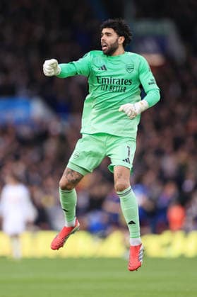 Football - Premier League - Leeds United v Arsenal 31st January 2026 - Premier League - Leeds United v Arsenal - Arsenal goalkeeper David Raya celebrates - Photo: Simon Stacpoole Offside. Leeds UK Copyright: xSimonxStacpoolexOffside