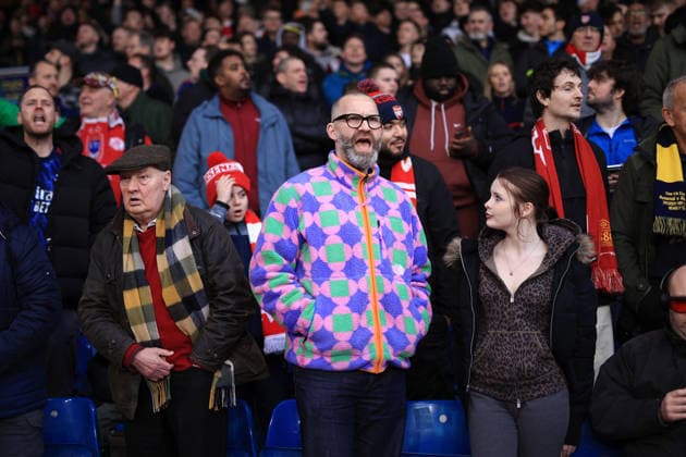 Football - Premier League - Leeds United v Arsenal 31st January 2026 - Premier League - Leeds United v Arsenal - An Arsenal fan wears a colourful fleece - Photo: Simon Stacpoole Offside. Leeds UK Copyright: xSimonxStacpoolexOffside