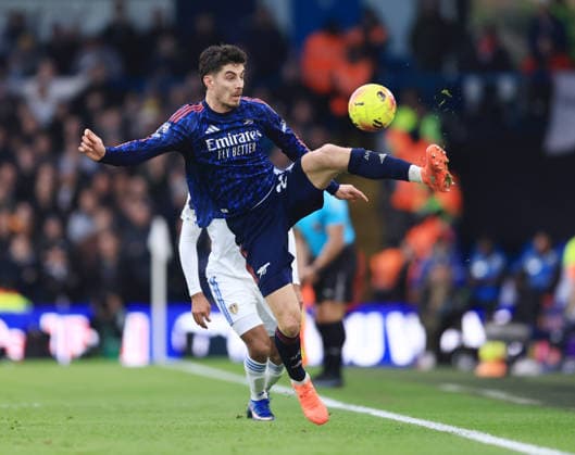 Leeds, England, 31st January 2026. Kai Havertz of Arsenal in action during the Leeds United vs Arsenal Premier League match at Elland Road, Leeds. Picture credit should read: Jessica Hornby Sportimage EDITORIAL USE ONLY. No use with unauthorised audio, video, data, fixture lists, club league logos or live services. Online in-match use limited to 120 images, no video emulation. No use in betting, games or single club league player publications. SPI_059_JH_LEEDS_ARSENAL SPI-4494-0059