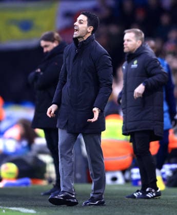 Leeds, England, 31st January 2026. Mikel Arteta manager of Arsenal reacts on the touchline during the Leeds United vs Arsenal Premier League match at Elland Road, Leeds. Picture credit should read: Jessica Hornby Sportimage EDITORIAL USE ONLY. No use with unauthorised audio, video, data, fixture lists, club league logos or live services. Online in-match use limited to 120 images, no video emulation. No use in betting, games or single club league player publications. SPI_061_JH_LEEDS_ARSENALx SPI-4494-0063