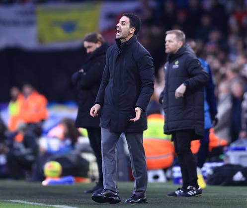Leeds, England, 31st January 2026. Mikel Arteta manager of Arsenal reacts on the touchline during the Leeds United vs Arsenal Premier League match at Elland Road, Leeds. Picture credit should read: Jessica Hornby Sportimage EDITORIAL USE ONLY. No use with unauthorised audio, video, data, fixture lists, club league logos or live services. Online in-match use limited to 120 images, no video emulation. No use in betting, games or single club league player publications. SPI_062_JH_LEEDS_ARSENAL SPI-4494-0064