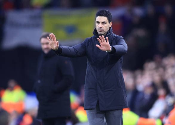 Leeds, England, 31st January 2026. Mikel Arteta manager of Arsenal reacts on the touchline during the Leeds United vs Arsenal Premier League match at Elland Road, Leeds. Picture credit should read: Jessica Hornby Sportimage EDITORIAL USE ONLY. No use with unauthorised audio, video, data, fixture lists, club league logos or live services. Online in-match use limited to 120 images, no video emulation. No use in betting, games or single club league player publications. SPI_065_JH_LEEDS_ARSENAL SPI-4494-0067