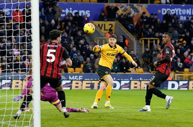 Wolverhampton, England, 31st January 2026. Jorgen Strand Larsen of Wolverhampton Wanderers shoots wide during the Wolverhampton Wanderers vs AFC Bournemouth Premier League match at Molineux, Wolverhampton. Picture credit should read: Andrew Yates Sportimage EDITORIAL USE ONLY. No use with unauthorised audio, video, data, fixture lists, club league logos or live services. Online in-match use limited to 120 images, no video emulation. No use in betting, games or single club league player publications. SPI_047_AY_Wolves_Bmouth SPI-4493-0045