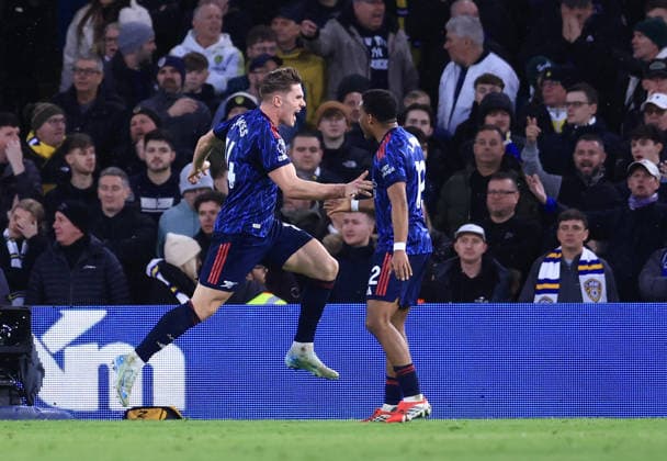 Leeds, England, 31st January 2026. Viktor Gyokeres of Arsenal celebrates scoring their third goal during the Leeds United vs Arsenal Premier League match at Elland Road, Leeds. Picture credit should read: Jessica Hornby Sportimage EDITORIAL USE ONLY. No use with unauthorised audio, video, data, fixture lists, club league logos or live services. Online in-match use limited to 120 images, no video emulation. No use in betting, games or single club league player publications. SPI_071_JH_LEEDS_ARSENAL SPI-4494-0074