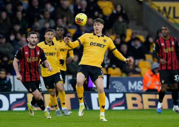 Wolverhampton, England, 31st January 2026. Jorgen Strand Larsen of Wolverhampton Wanderers in action during the Wolverhampton Wanderers vs AFC Bournemouth Premier League match at Molineux, Wolverhampton. Picture credit should read: Andrew Yates Sportimage EDITORIAL USE ONLY. No use with unauthorised audio, video, data, fixture lists, club league logos or live services. Online in-match use limited to 120 images, no video emulation. No use in betting, games or single club league player publications. SPI_049_AY_Wolves_Bmouth SPI-4493-0047