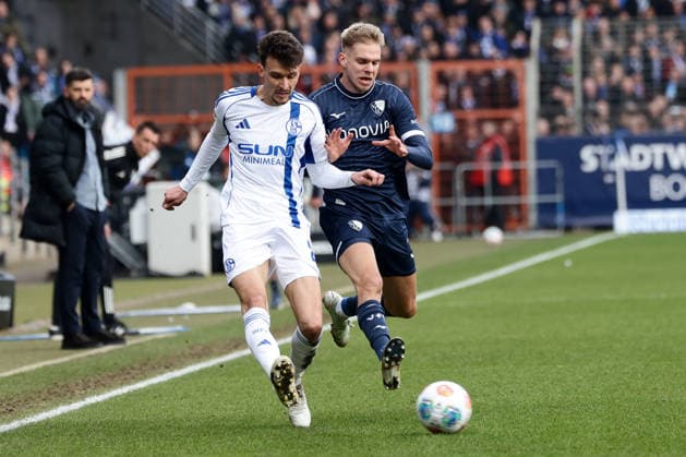 Bochum, Germany, 31.01.26, Dejan Ljubicic (FC Schalke 04) und Leandro Morgalla (VfL Bochum) während des Spiels der 2. Bundesliga zwischen VfL 1848 Bochum - FC Schalke 04 im Vonovia Ruhrstadion in Bochum. (Photo by Joachim Bywaletz) DFB DFL REGULATIONS PROHIBIT ANY USE OF PHOTOGRAPHS AS IMAGE SEQUENCES AND OR QUASI-VIDEO.