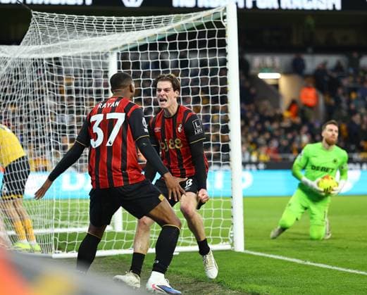 Alex Scott of AFC Bournemouth celebrates scoring their sides second goal Wolverhampton Wanderers v AFC Bournemouth, Premier League, Football, Molineux, Wolverhampton, UK - 31 Jan 2026Wolverhampton Molineux United Kingdom EDITORIAL USE ONLY No use with unauthorised audio, video, data, fixture lists, club league logos or live services. Online in-match use limited to 120 images, no video emulation. No use in betting, games or single club league player publications. Copyright: xMichaelxZemanek Shutterstockx 16496747ah